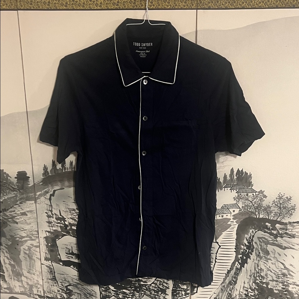 Todd Snyder Black Short-Sleeve Button-Down Shirt with White Piping